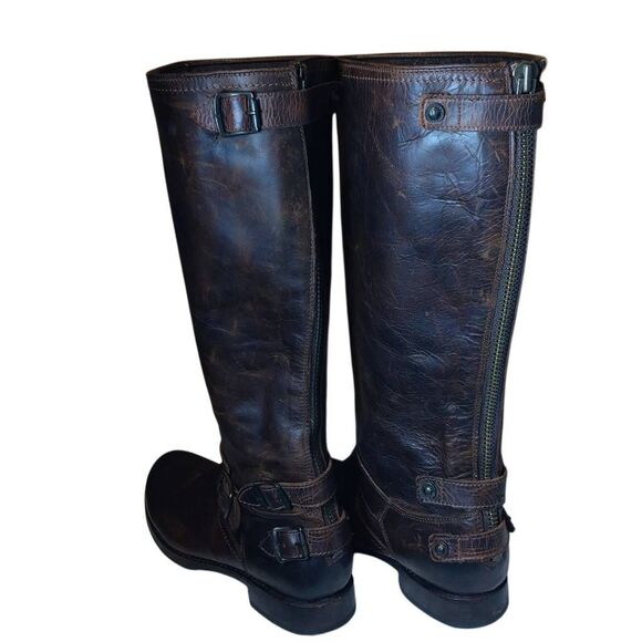 Frye Tall Veronica Boots Back Zipper Leather Engineer Classic Size11 - Picture 6 of 14